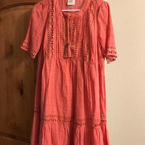 KNOX ROSE Crochet Coral Pink Tier Dress — Size S